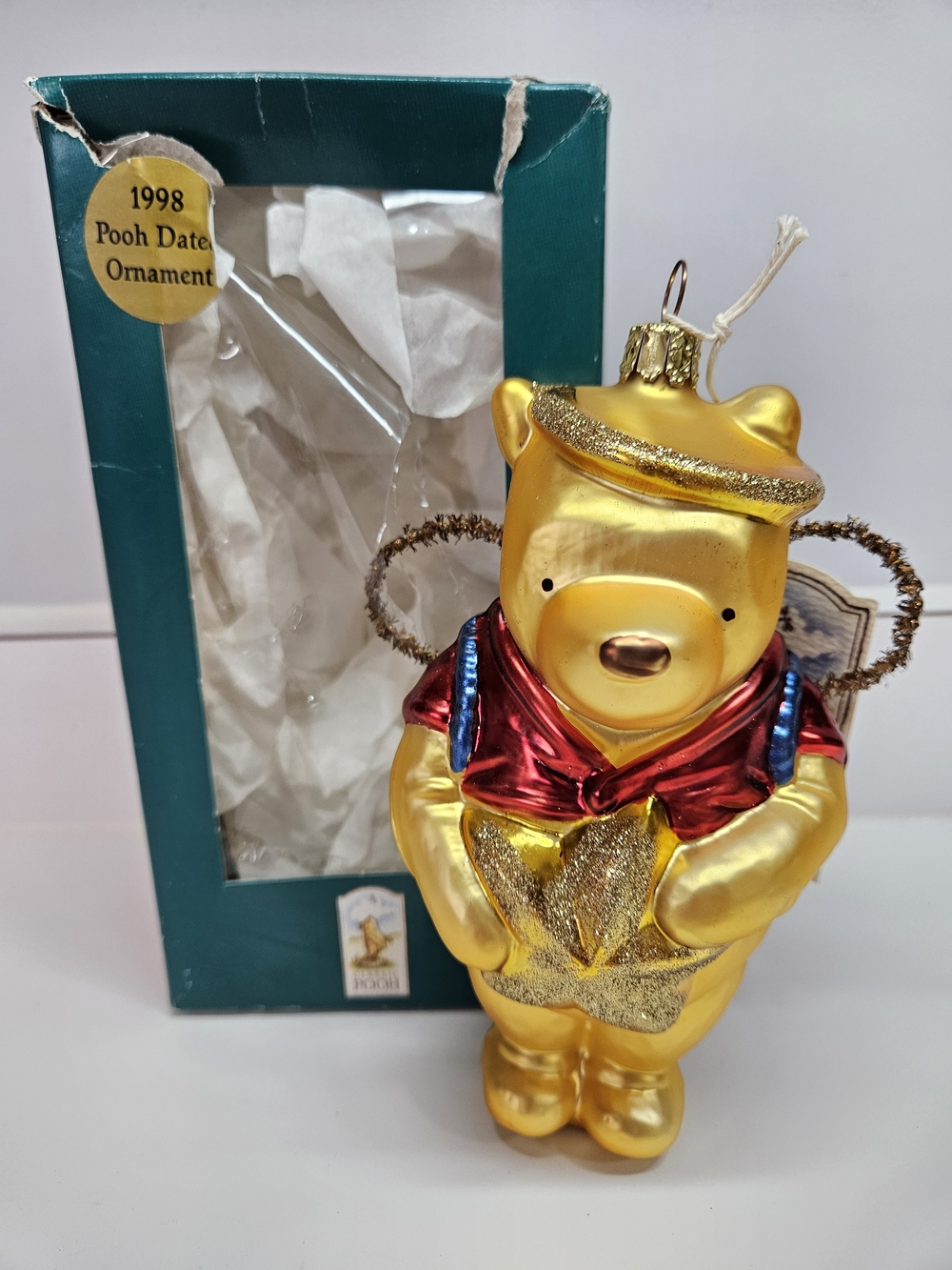 VINTAGE Classic Winnie the Pooh Angel Blown Glass 7" Ornament Germany 1998 Box
